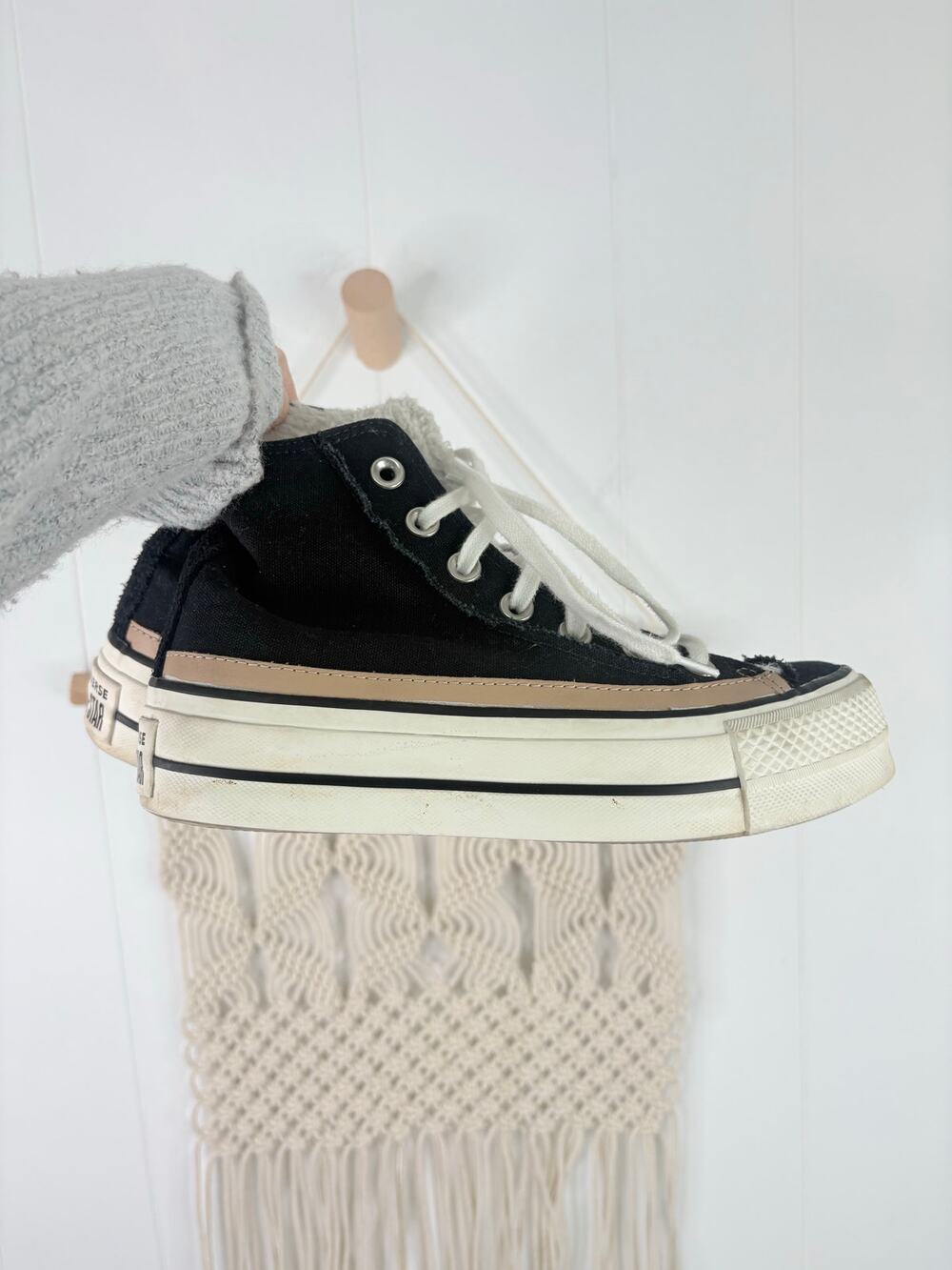 Converse CTAS Hi Top Platform Sneakers Size 6 Black Raw Edge Chunky Sole Punk